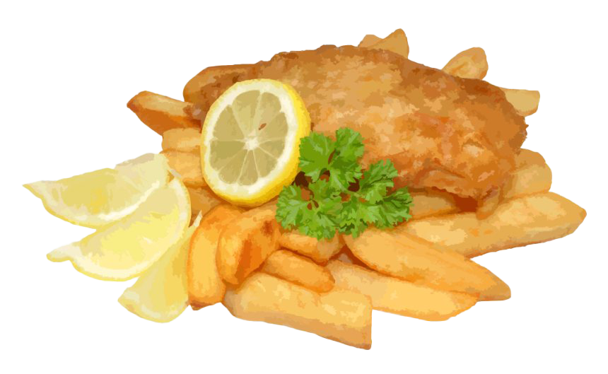 Golden Schnitzel Cutlets and French Fries with Lemon PNG Food Photograph