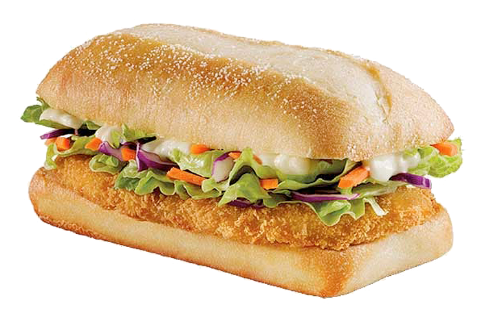 Long Schnitzel Meat Sandwich with Lettuce Tomato and Cucumber PNG Image