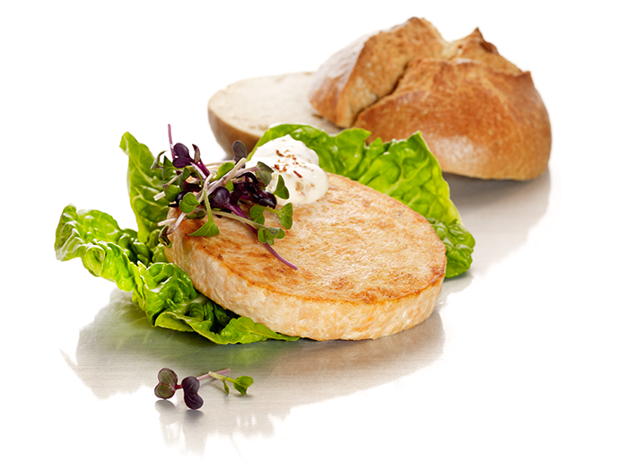 Schnitzel Burger Sandwich on Soft Roll with Lettuce and Greens PNG Image