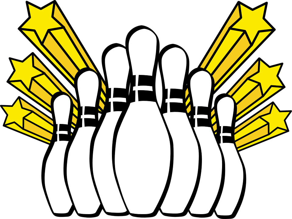 Black and White Bowling Pins with Yellow Starburst Illustration PNG