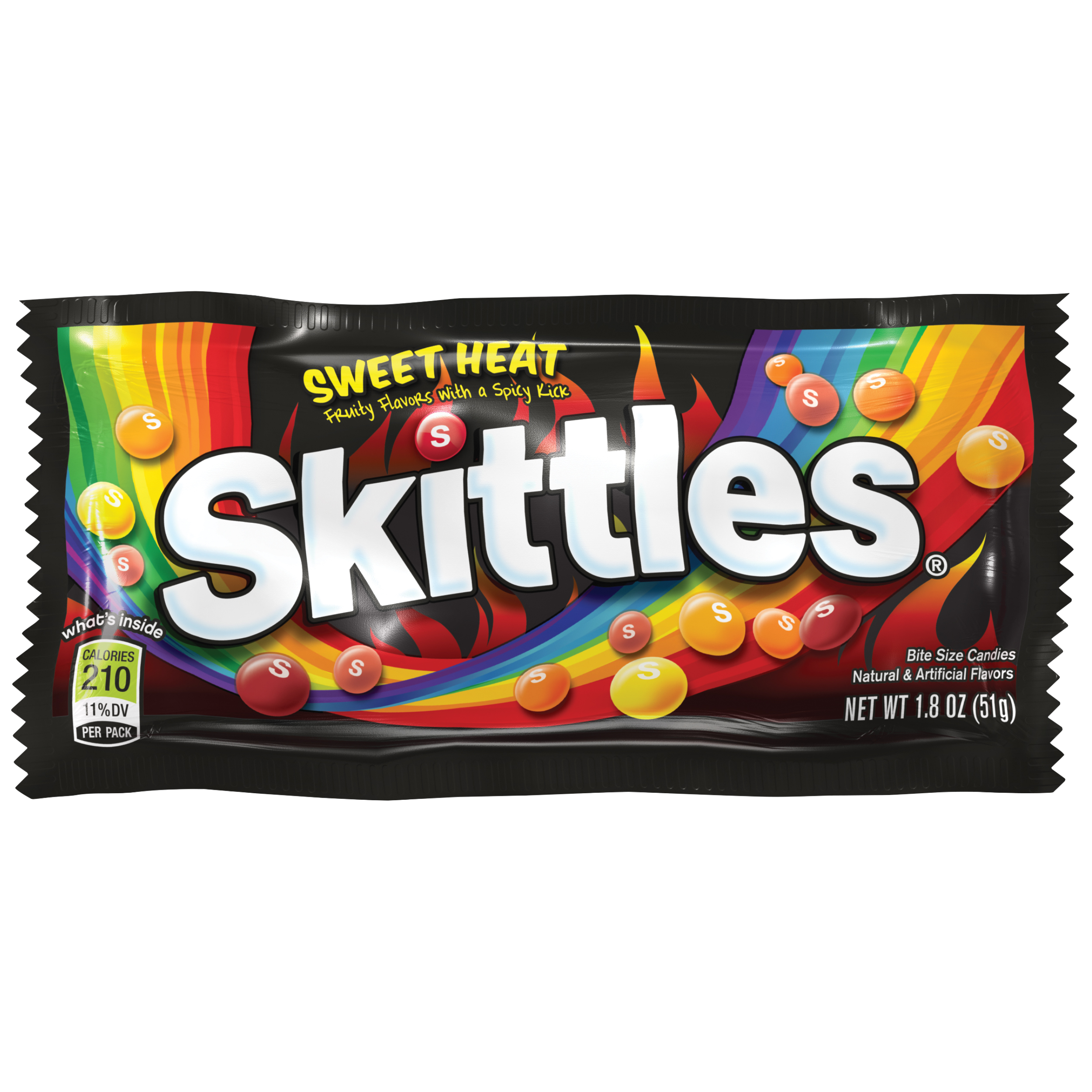 Black Skittles Candy Bag with Rainbow Logo and Dark Background PNG Image