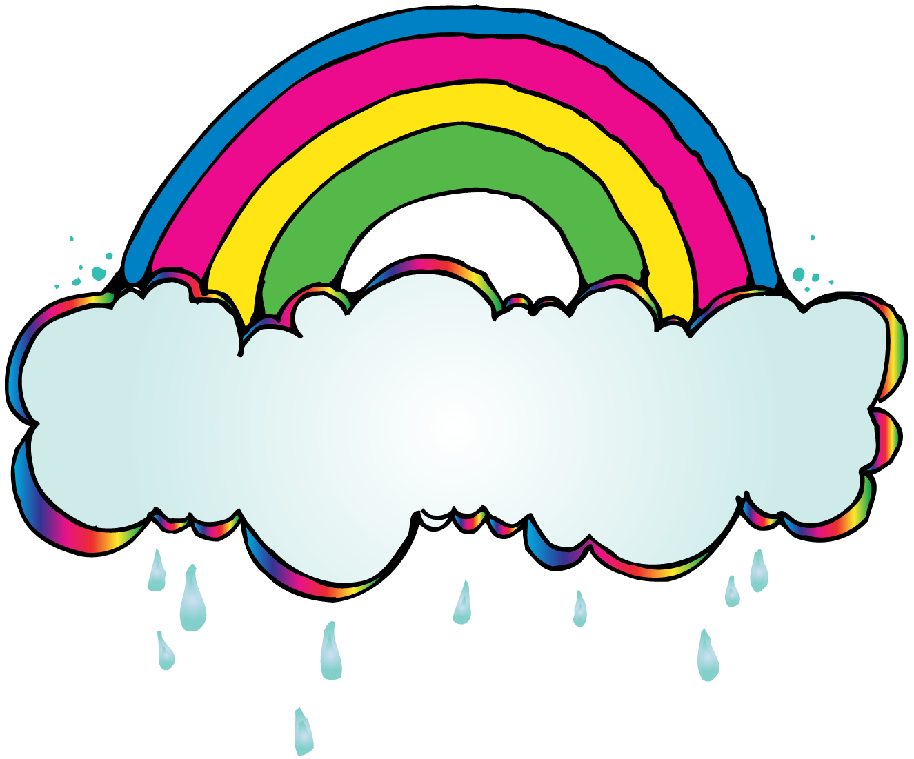 Bright Rainbow and Puffy White Cloud Cartoon Illustration PNG Graphic