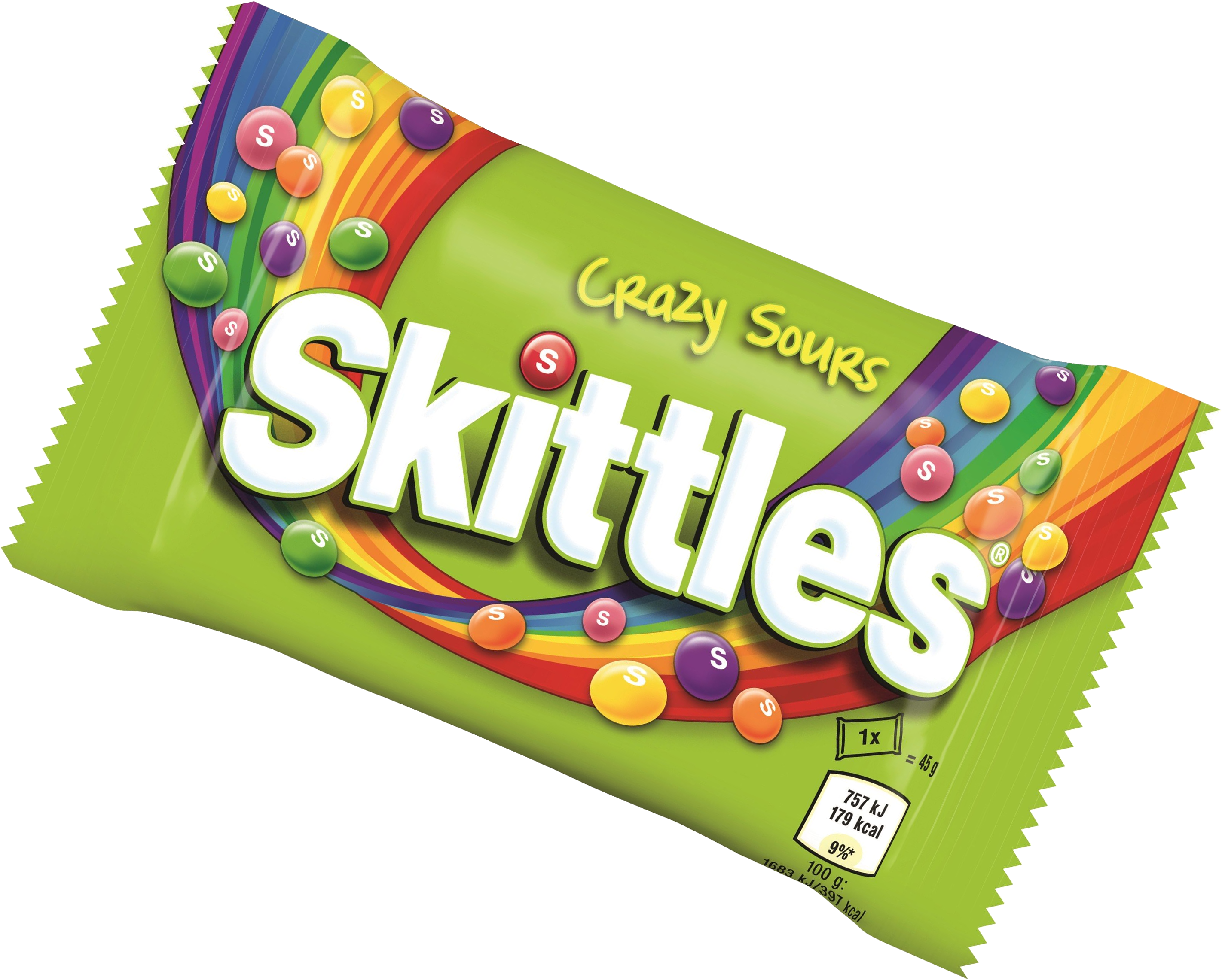 Green Skittles Candy Package with Rainbow Fruit Candy PNG Product Image