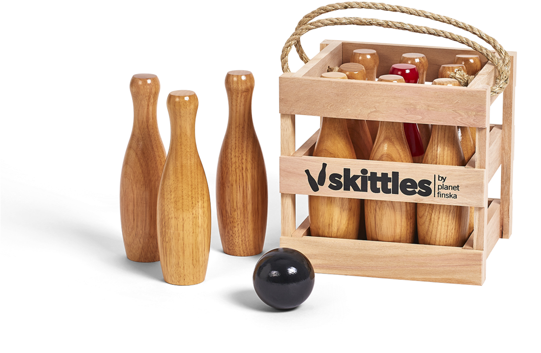 Mini Wooden Skittles Bowling Game Set with Pins and Ball PNG Image