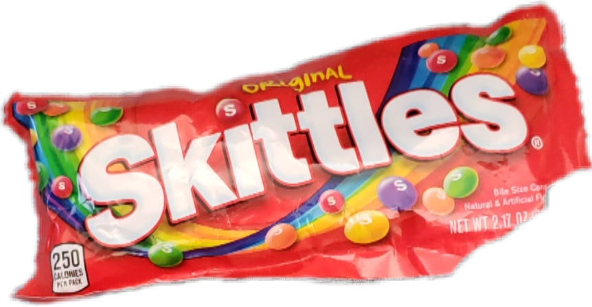 Original Skittles Candy Red Packet with Rainbow Fruit Art PNG Product Image