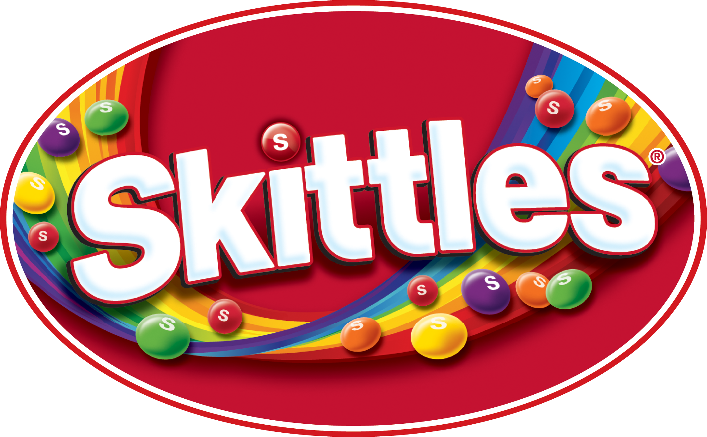 Oval Skittles Candy Logo with Rainbow Colored Letters PNG Brand Image