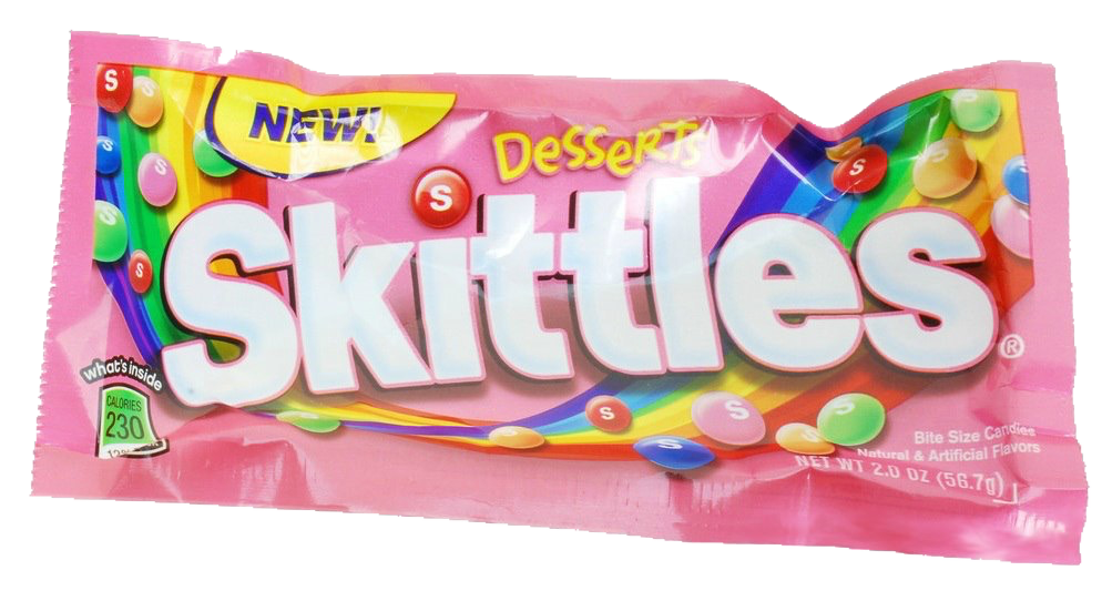 Pink Original Skittles Candy Bag with Rainbow Branding PNG Image
