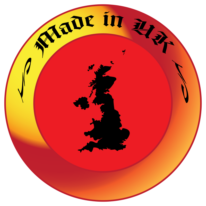 Round Red and Yellow Made in UK Brand Emblem with Black Map PNG Graphic