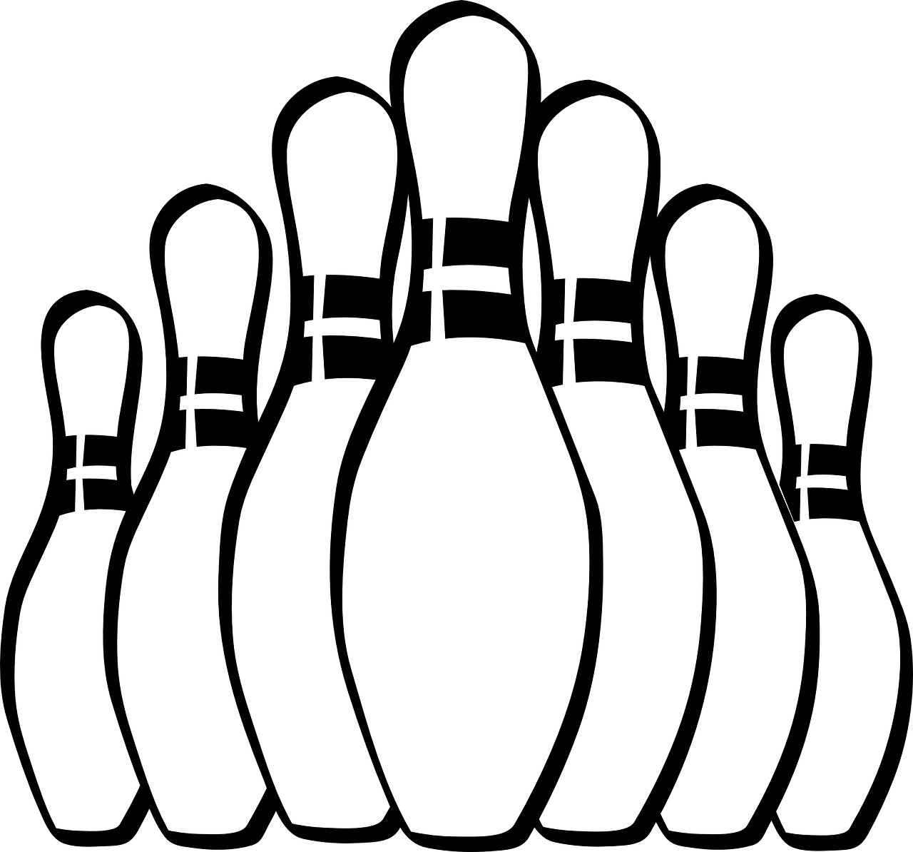Simple Black and White Bowling Pins Line Art Icon PNG Graphic