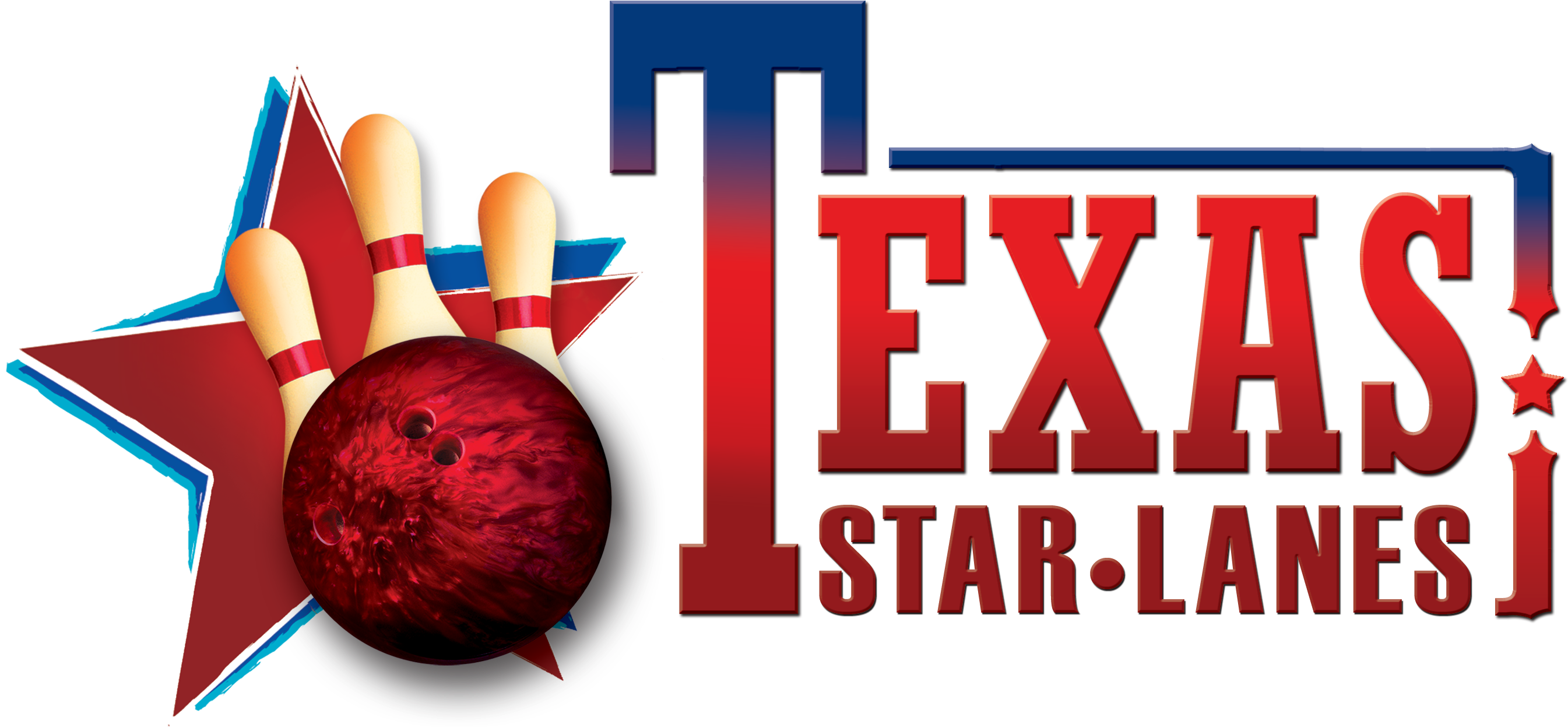 Texas Star Lanes Bowling Logo with Red Ball and Star Artwork PNG Graphic