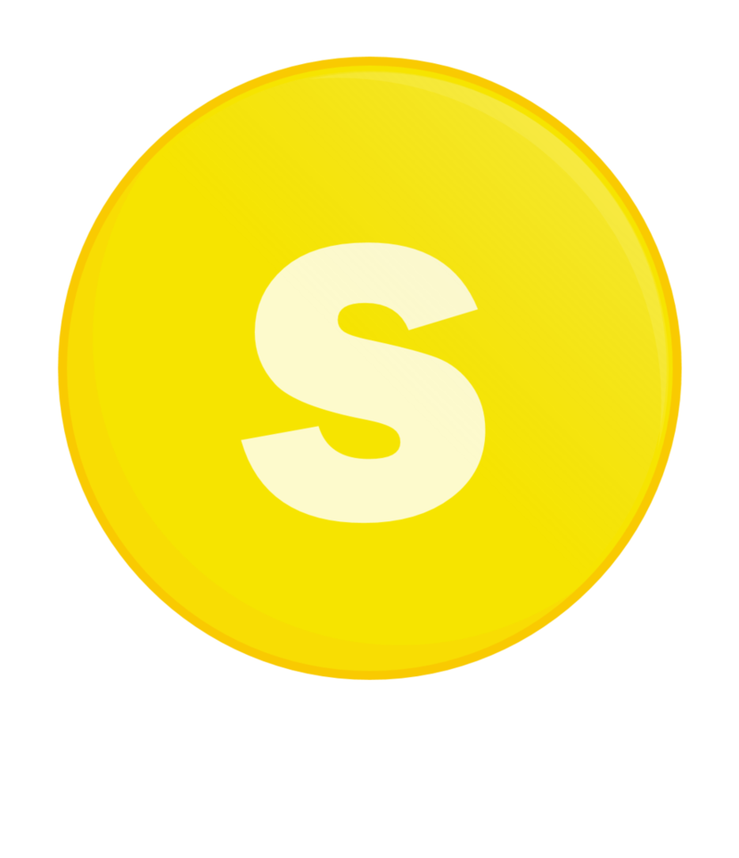 Yellow Round Candy Icon with White Letter S PNG Flat Graphic