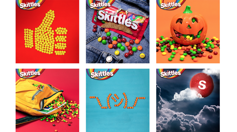 Six Panel Skittles Candy Promotions and Seasonal Product Collage PNG