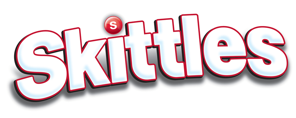 Skittles Candy Wordmark Logo with Red White and Gray Letters PNG Graphic