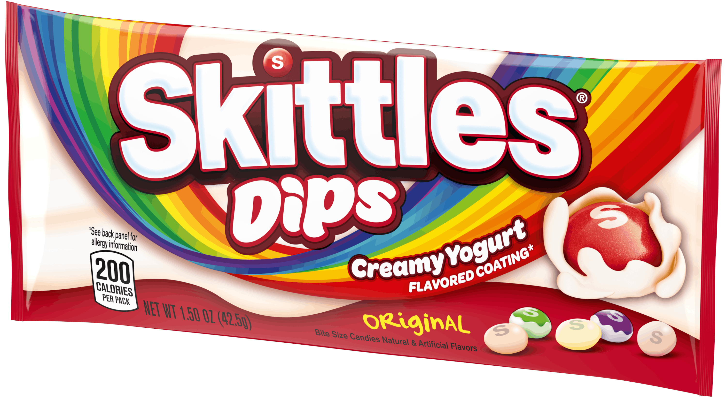 Skittles Dips Creamy Yogurt Candy Bag with Red and White Design PNG