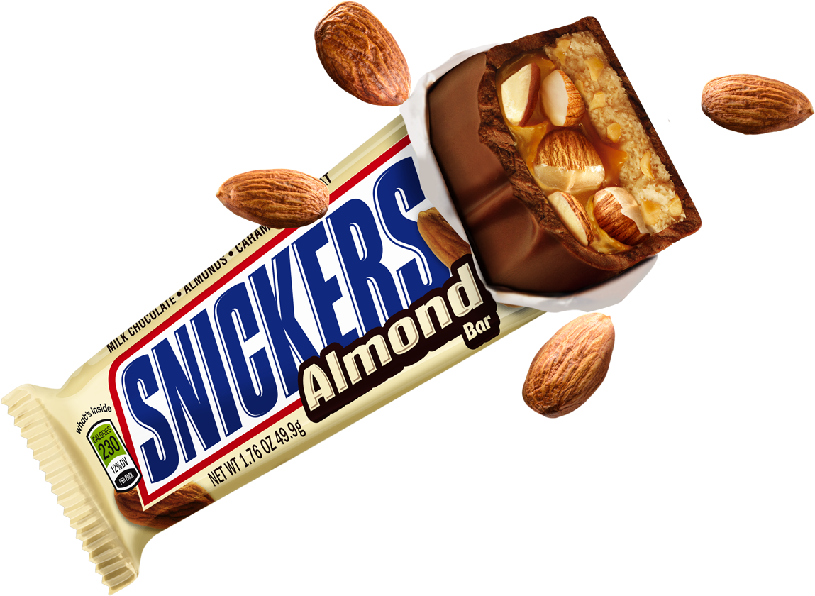 Snickers Almond Chocolate Bar with Peanuts and Caramel PNG Product Image