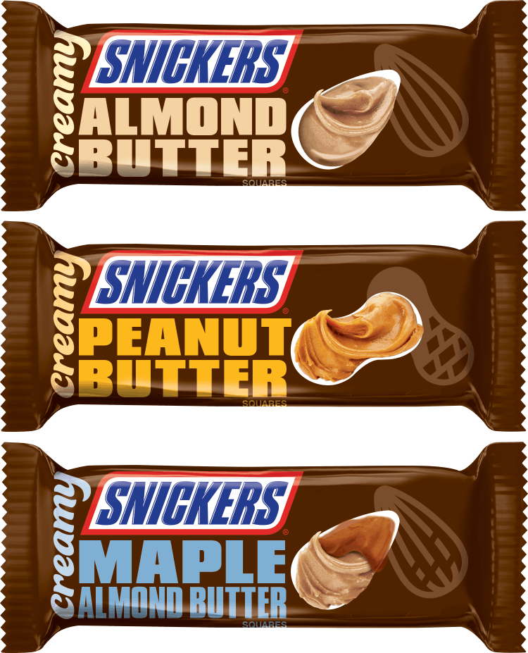 Snickers Almond Peanut Butter and Maple Butter Wrapper Variety PNG Image