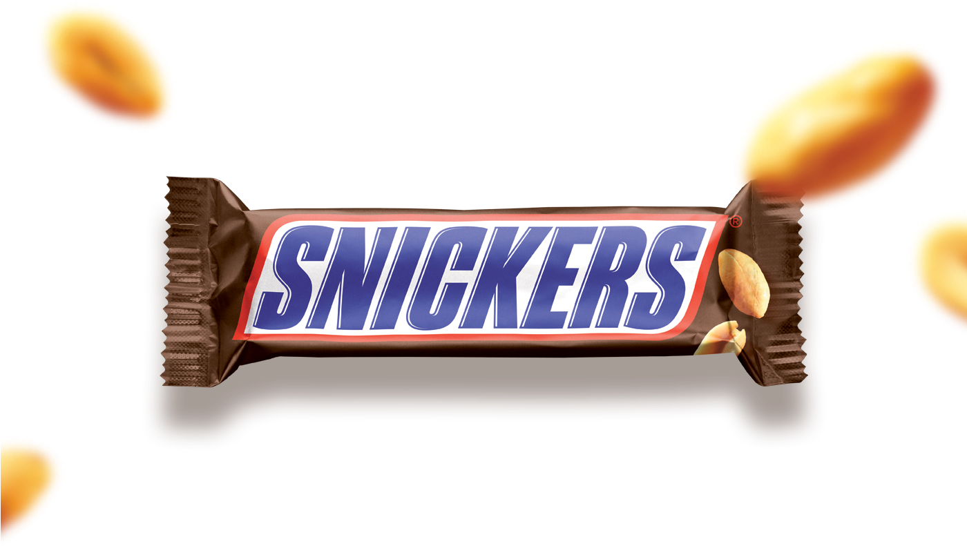 Snickers Bar with Peanuts Flying Around Chocolate Candy PNG Image