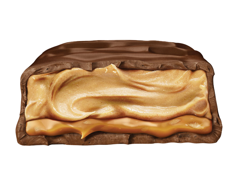 Snickers Chocolate Bar Cross Section with Peanut Butter Caramel and Nougat PNG Image