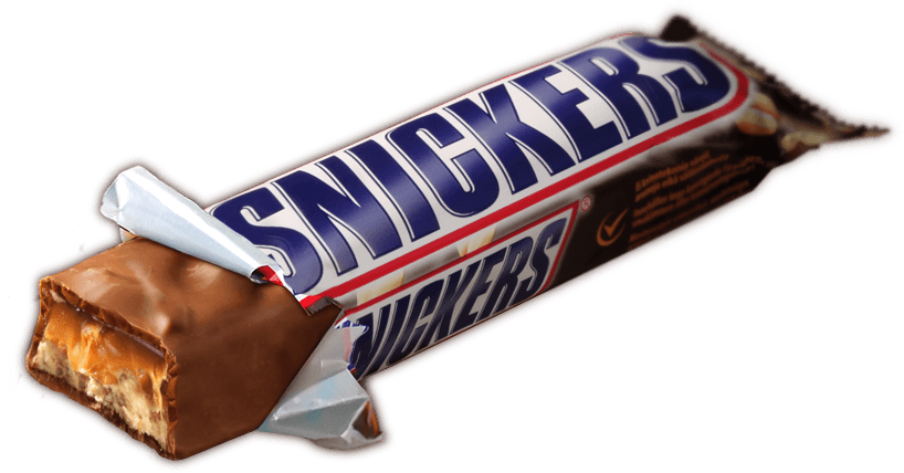 Snickers Chocolate Bar with Bite Showing Caramel and Nougat PNG Image