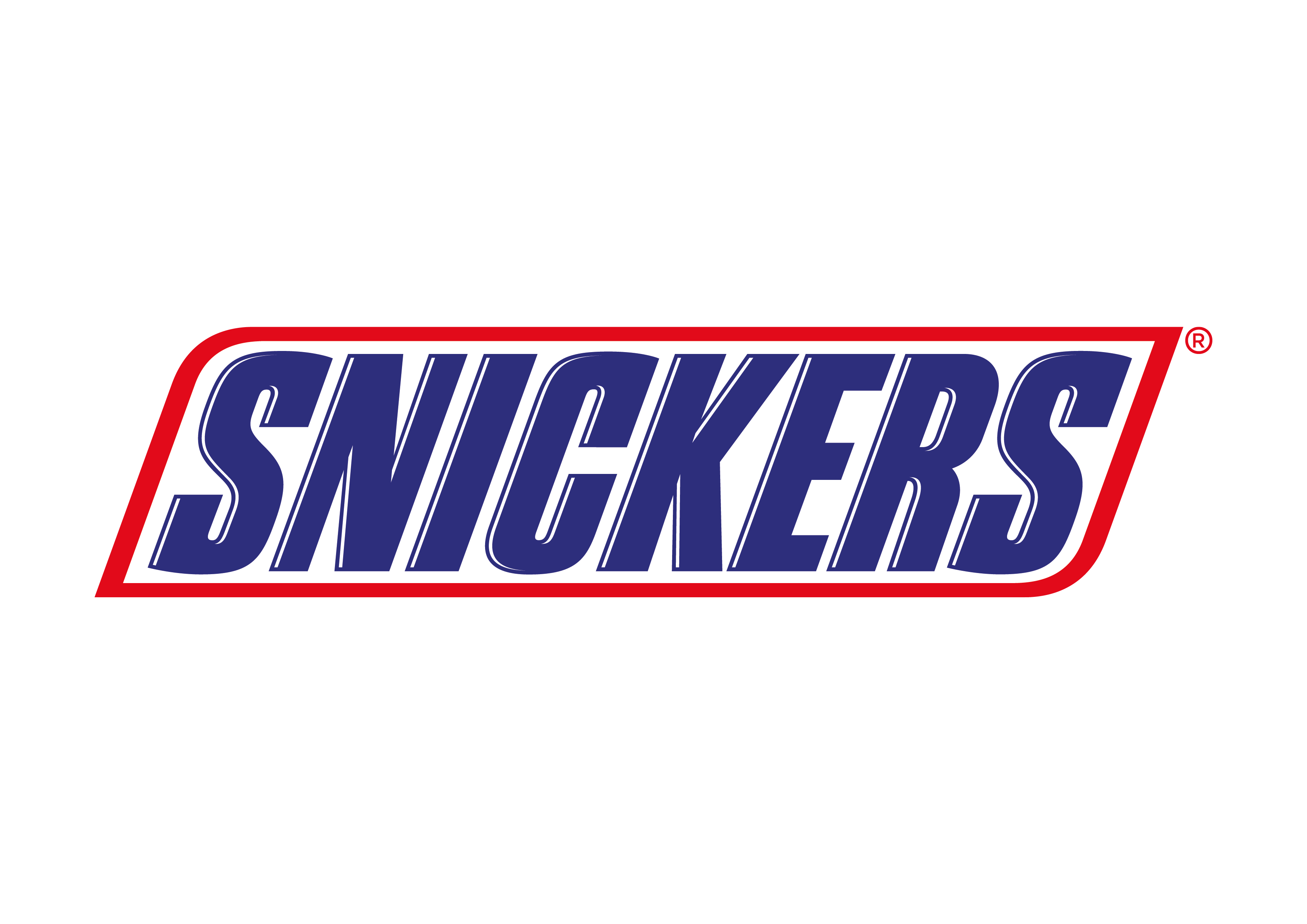 Snickers Classic Candy Bar Wordmark Logo Red Blue and White PNG Graphic