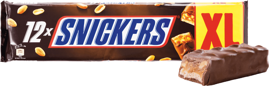 Snickers Extra Large XL Chocolate Candy Bar Package with Chocolate Pieces PNG Image