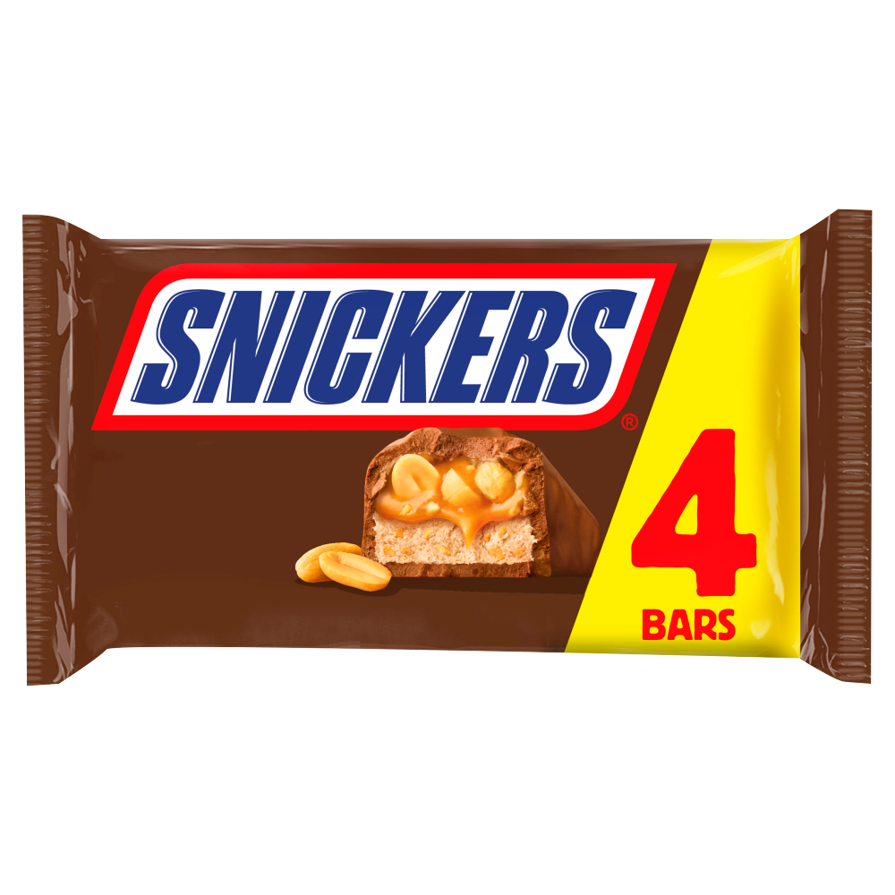 Snickers Four Bar Chocolate Candy Multipack Wrapper PNG Product Image