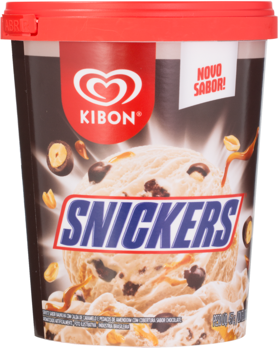 Snickers Ice Cream Sundae Tub with Chocolate Peanut Topping PNG Product Image