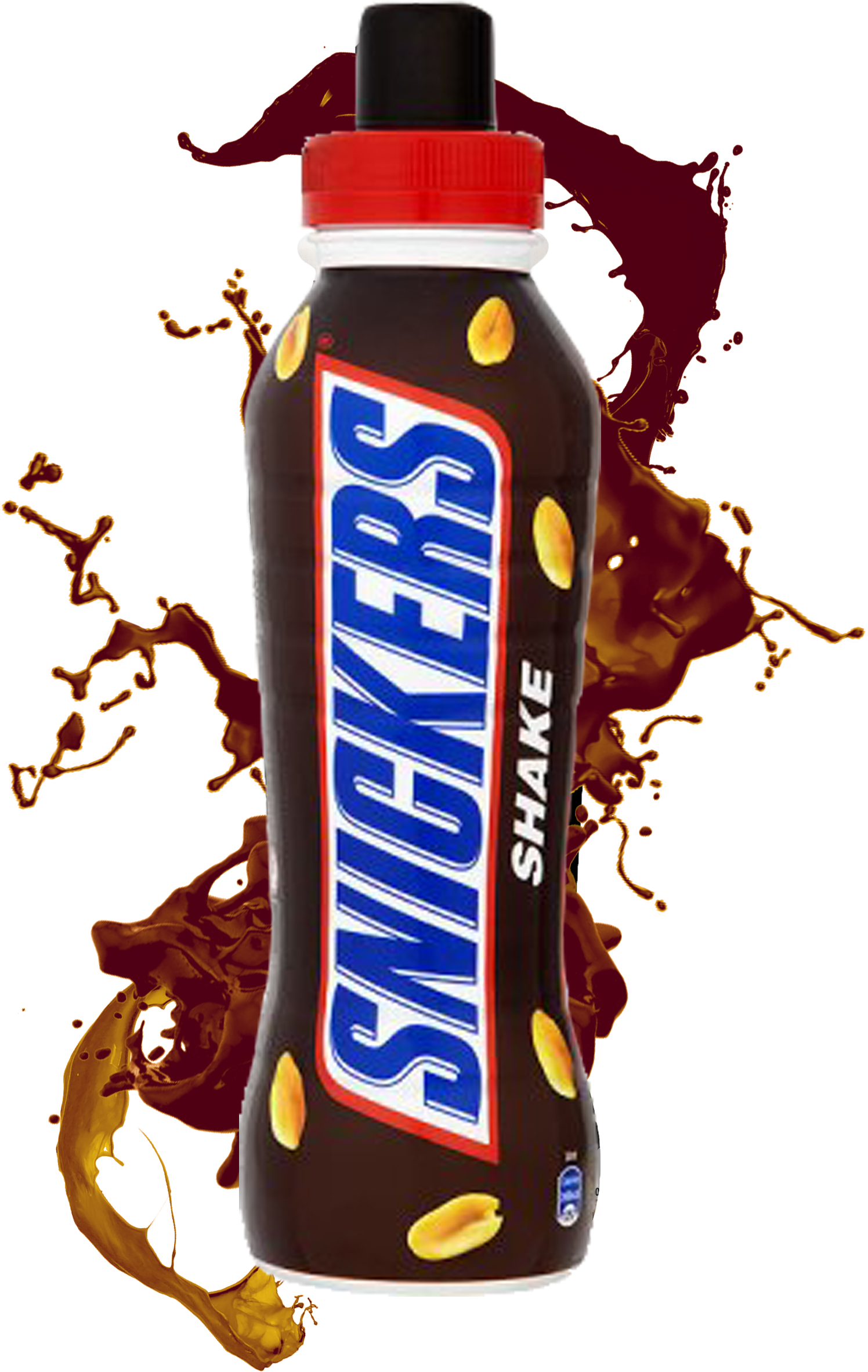 Vertical Snickers Chocolate Bar with Peanuts and Caramel Splash PNG Image