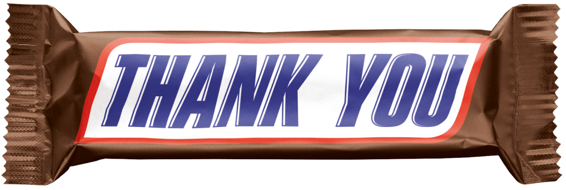 Snickers Thank You Chocolate Candy Bar Wrapper PNG Product Image