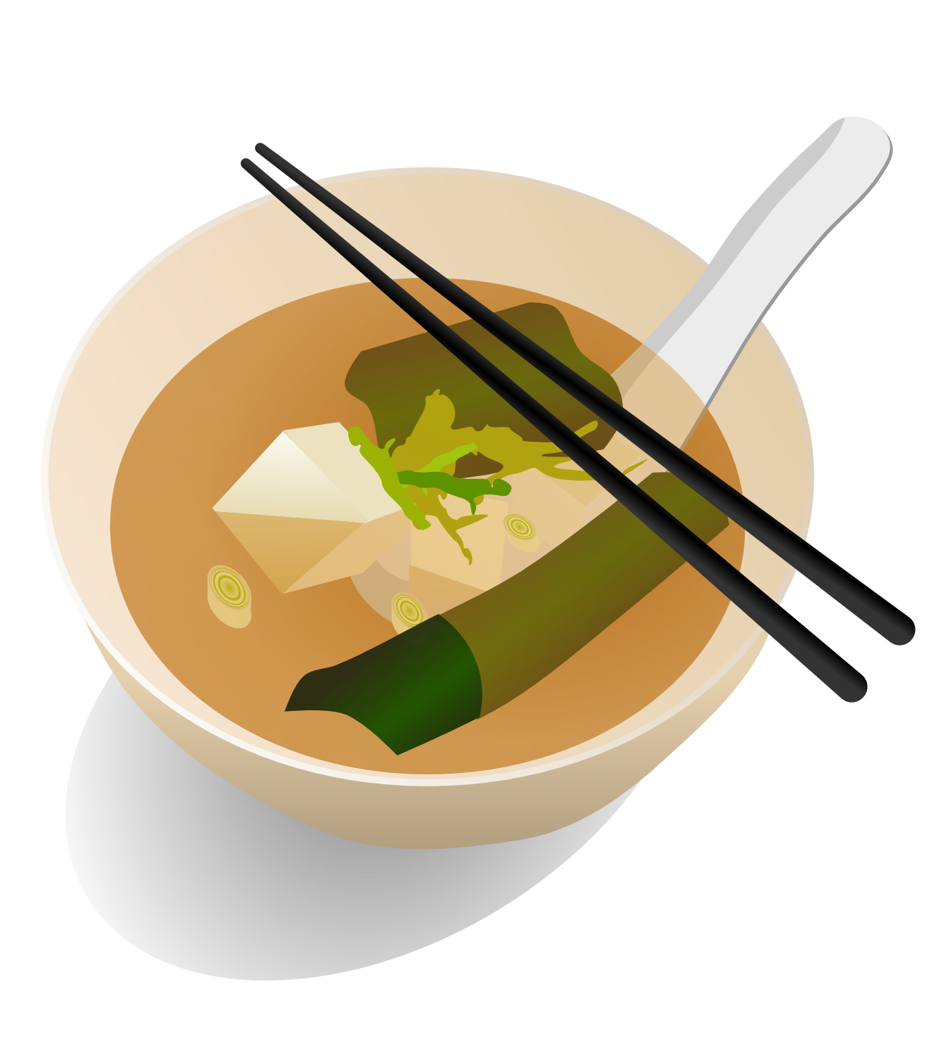 Asian Vegetable Noodle Soup with Chopsticks and Spoon PNG Illustration