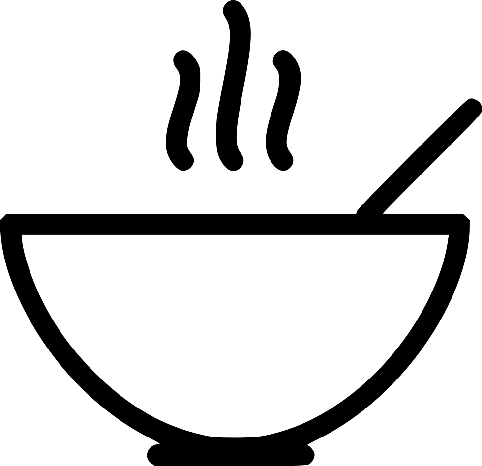 Black Hot Soup Bowl Icon with Steam and Spoon Transparent PNG Logo Graphic