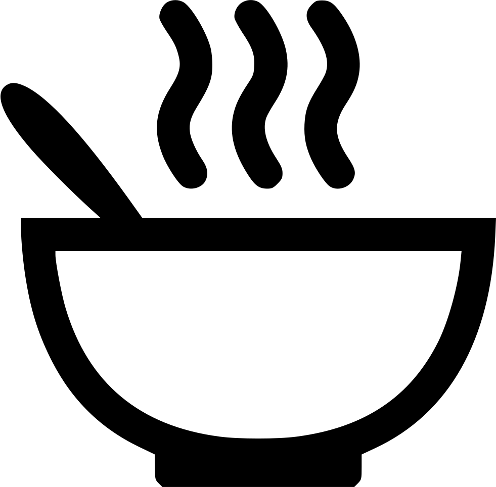 Black Soup Bowl Icon with Floating Steam Lines Isolated PNG Symbol