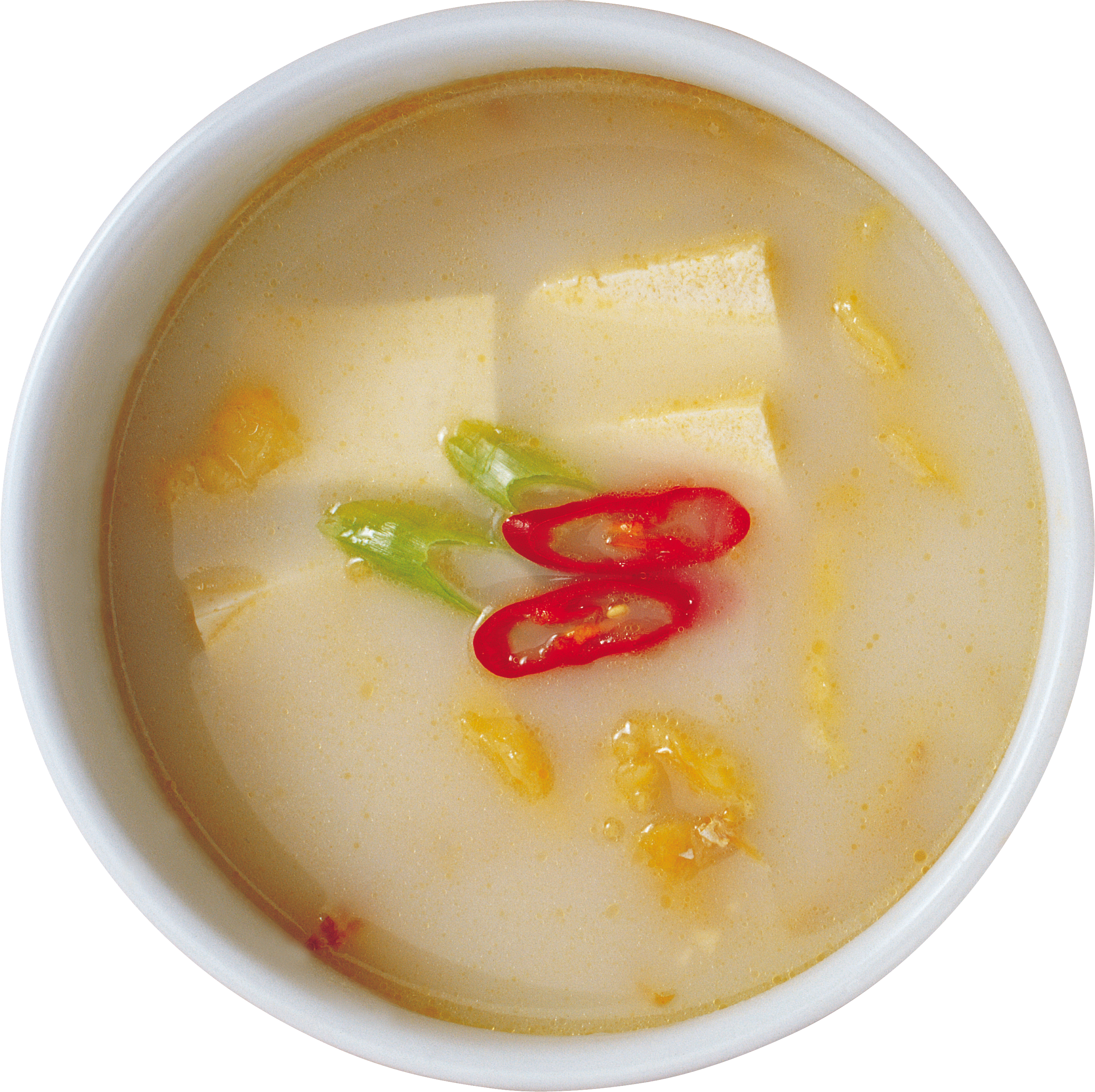 Clear Vegetable Broth with Red Chili Pepper Overhead Food Photo PNG Image