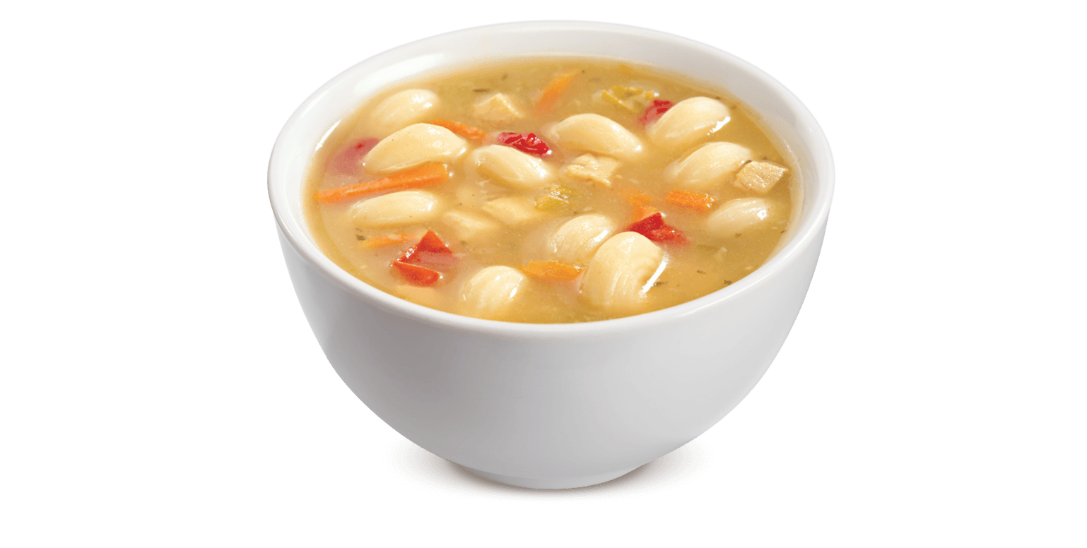 Creamy Macaroni Soup Bowl with Green Herb Garnish Transparent PNG Cutout