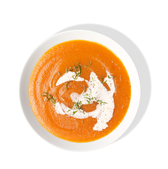 Creamy Tomato Soup with Swirl in White Bowl Transparent Background PNG
