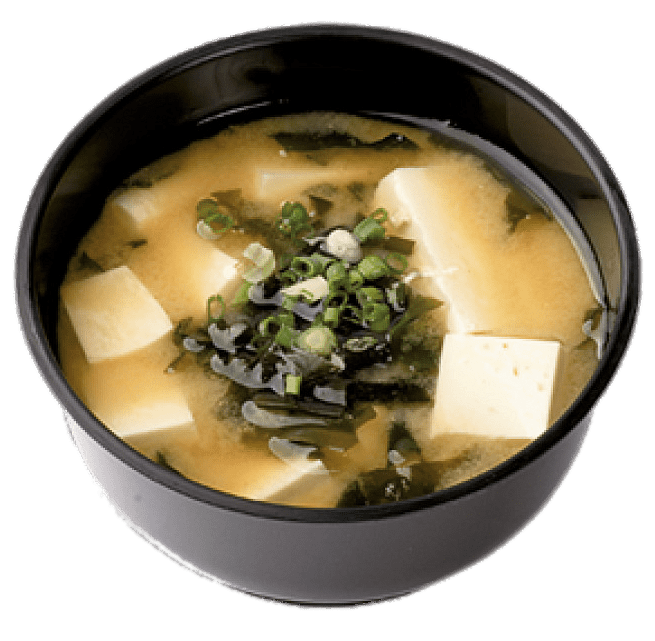 Japanese Miso Soup with Tofu and Seaweed in Black Bowl Transparent PNG