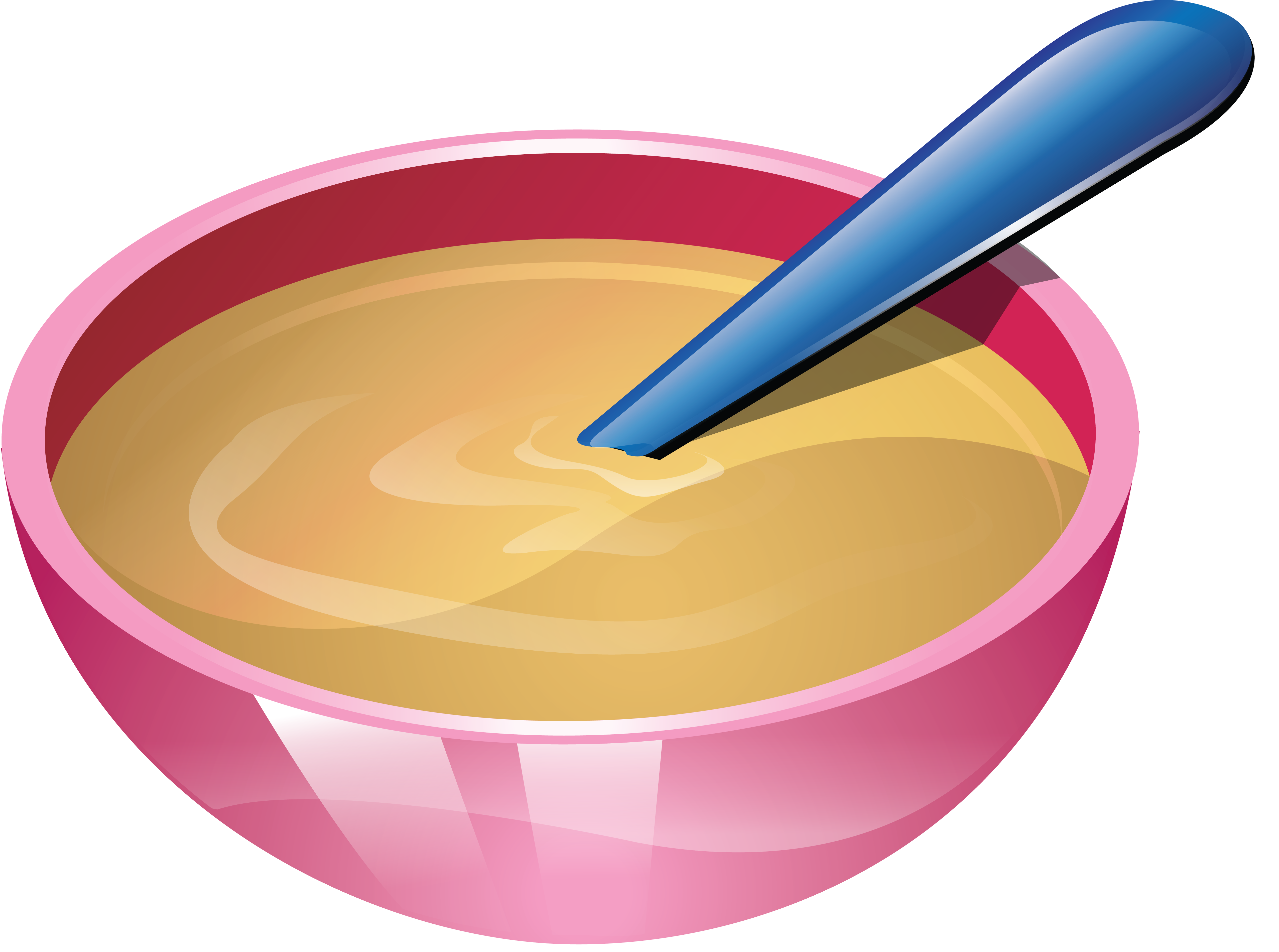 Pink Bowl of Cream Soup with Blue Spoon Cartoon Transparent PNG Illustration