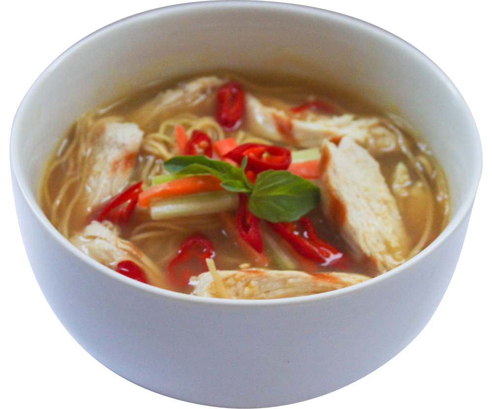 Spicy Noodle Soup with Shrimp Chili and Fresh Herbs Transparent PNG Image