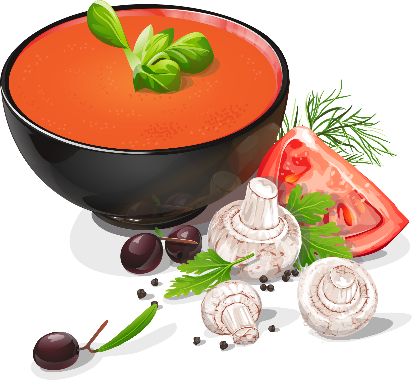 Tomato Soup with Fresh Herbs Garlic and Onion PNG Food Cutout Image