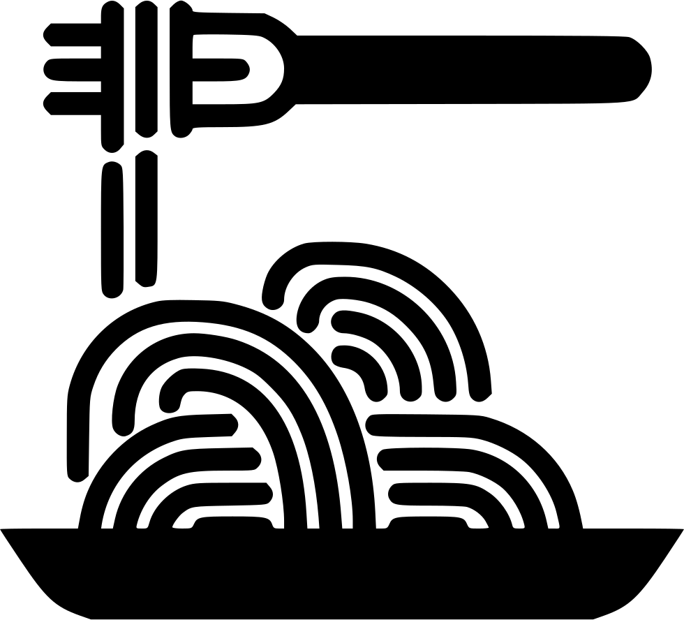 Black Spaghetti Bowl and Fork Icon with Curled Noodles Transparent PNG Graphic