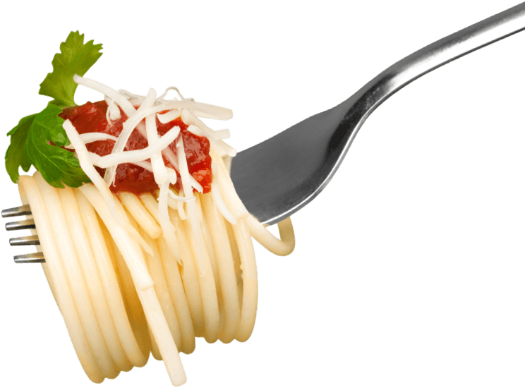 Creamy Spaghetti Twirled on Fork with Parsley and Parmesan PNG Cutout Image