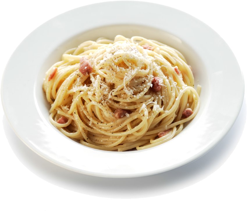 Creamy White Sauce Spaghetti on White Ceramic Plate Transparent PNG Image