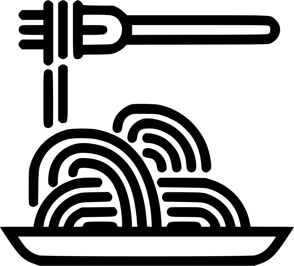 Outline Spaghetti Bowl and Fork Icon in Black Transparent Background PNG Graphic