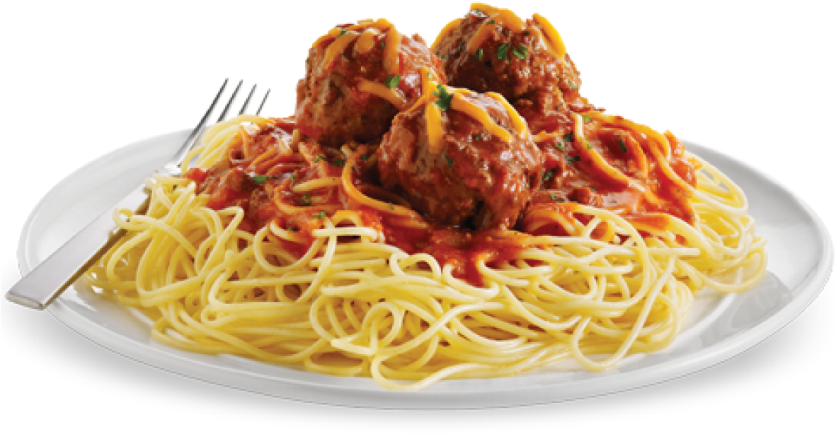 Spaghetti and Meatballs with Tomato Sauce on White Serving Plate PNG Image