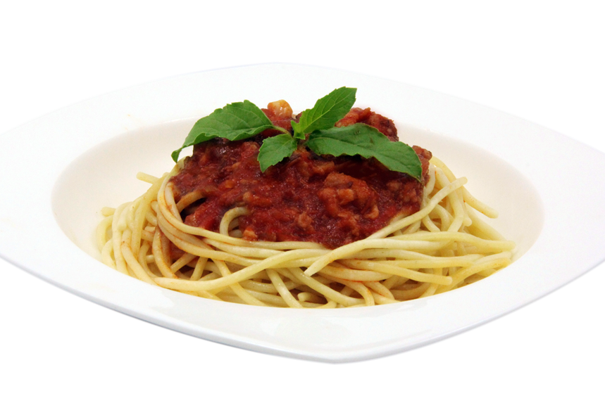 Spaghetti with Red Tomato Sauce on Oval White Plate PNG Food Image