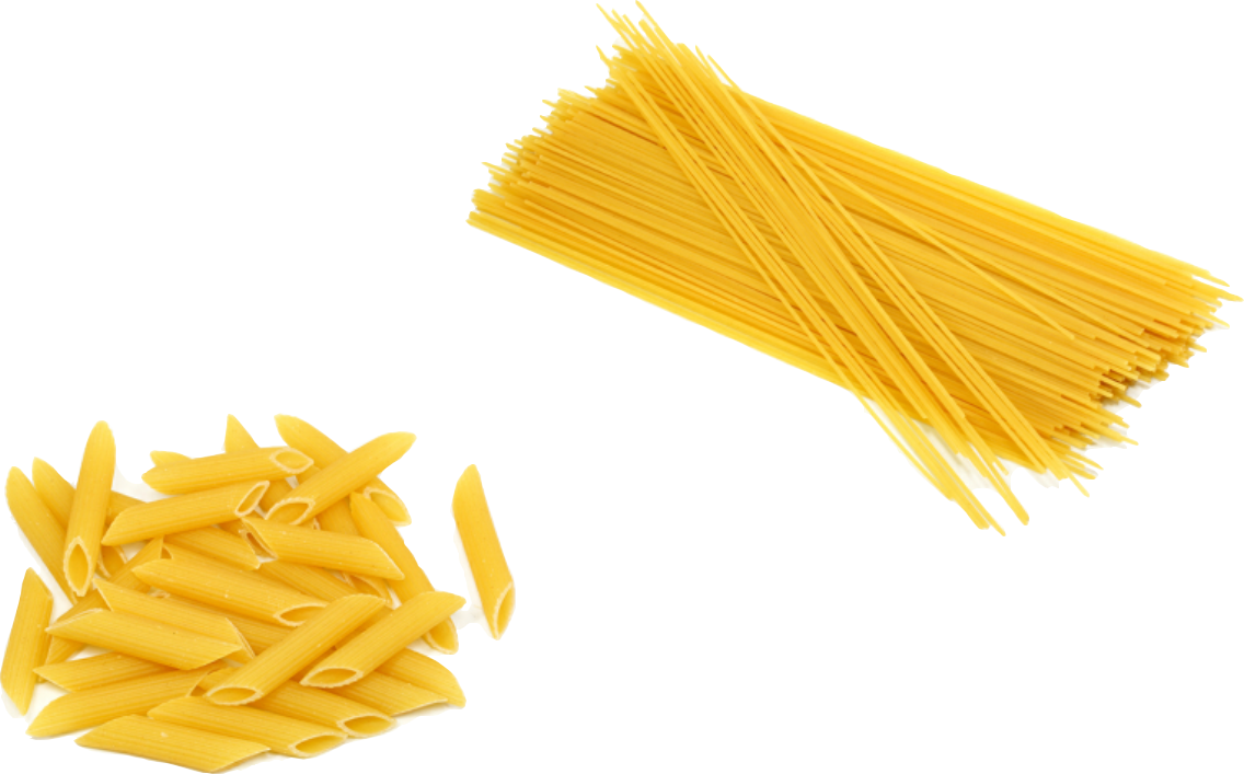 Uncooked Penne and Spaghetti Pasta Pieces Isolated PNG Ingredient Photo