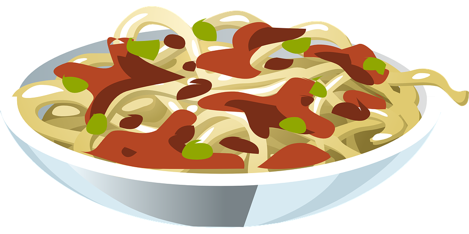 Vegetable Pasta with Olives Tomato and Greens in White Serving Bowl PNG Image
