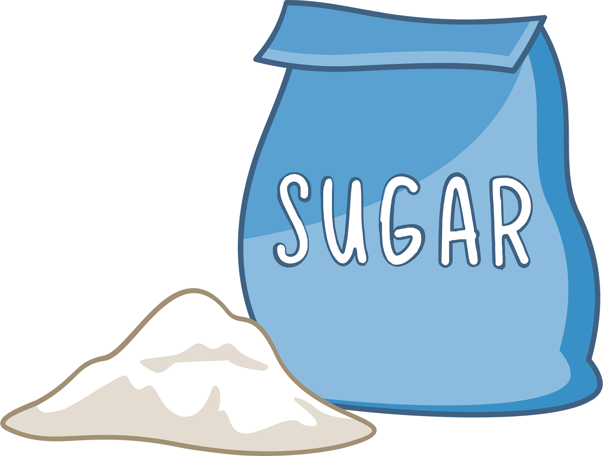 Blue Sugar Bag Cartoon with White Sugar Pile Illustration PNG Clipart