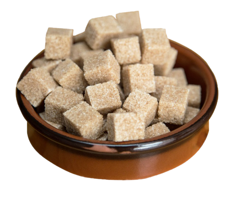 Bowl Filled with Brown Sugar Cubes on Wooden Table PNG Food Photo