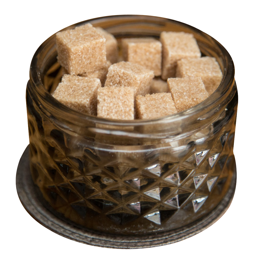 Brown Sugar Cubes in Rustic Wooden Bowl Transparent Background PNG Image